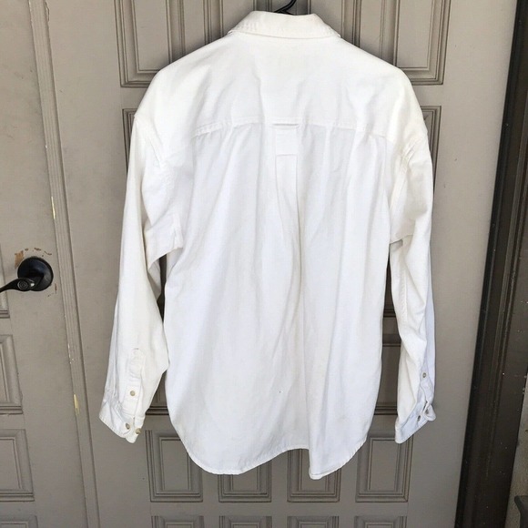 WKWR Anchor Blue Denim Shirt White Button Long Sleeves Tails Cuffs Heavy Pre-Own - Picture 2 of 8